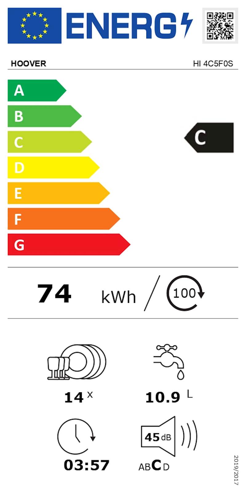 Vgradni pomivalni stroj Hoover H-Dish 500 HI 4C5F0S