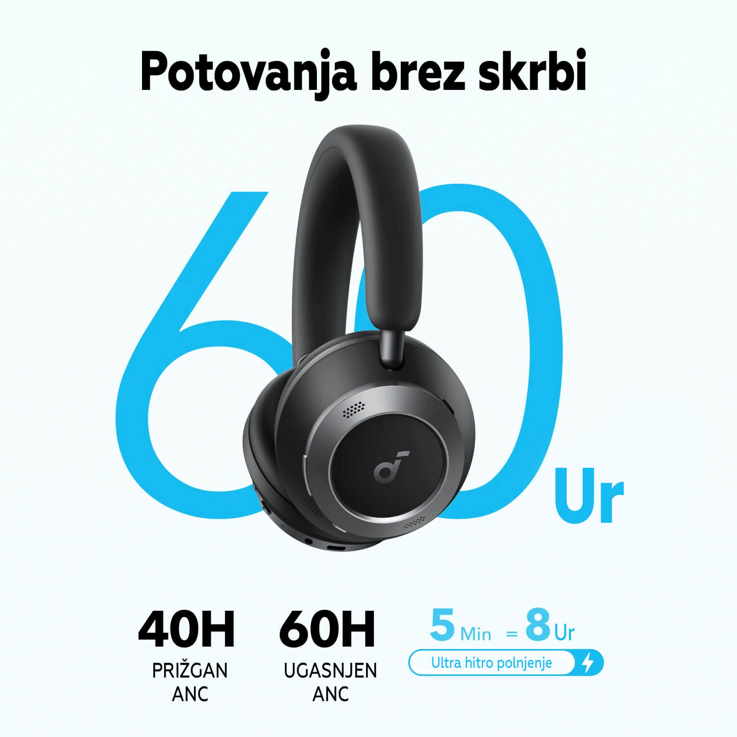 Bluetooth slušalke Anker Soundcore Space One Pro črne + potovalna torbica