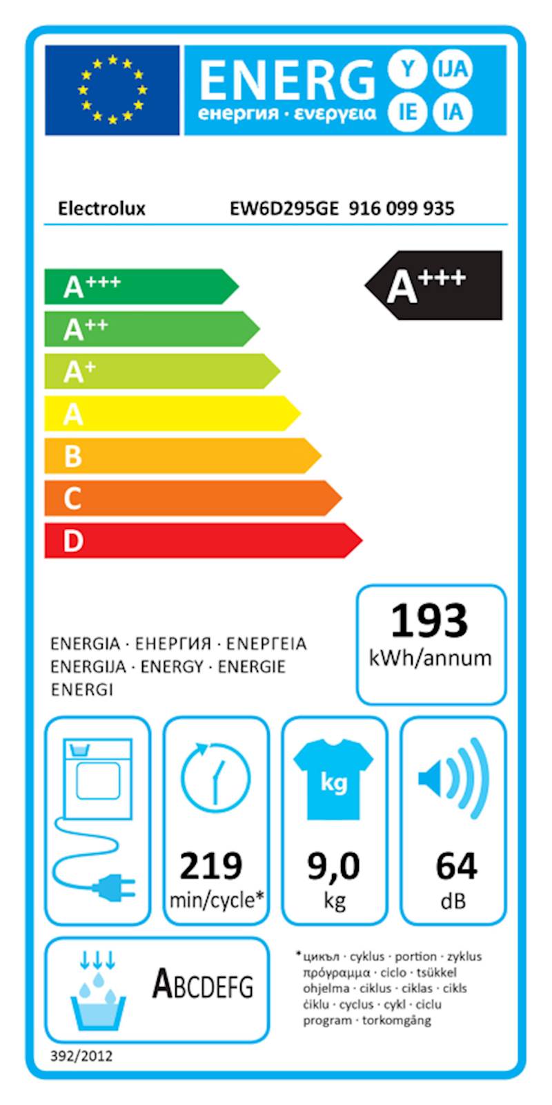 Sušilni stroj Electrolux EW6D295GE 9 kg A+++ GentleCare