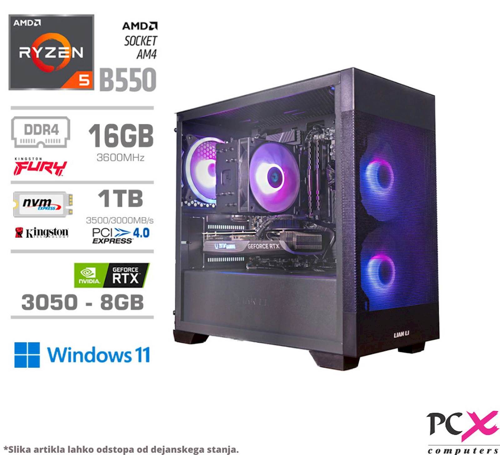 PCX Namizni računalnik Extron Ryzen 5 5600 RTX3050 16GB